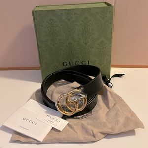 GUCCI GG MARMONT LEATHER BELT WITH SHINY BUCKLE (85)